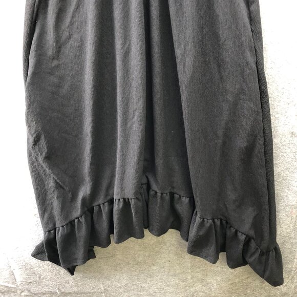 NWT Three Bird Nest Ellie Ruffle Midi Dress M Cami Black Crepe Scoop Neck Loose - Picture 4 of 10